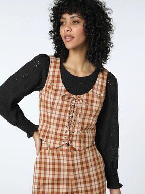 Princess Highway Stacey Check Vest Retro Corset Style Lace Up